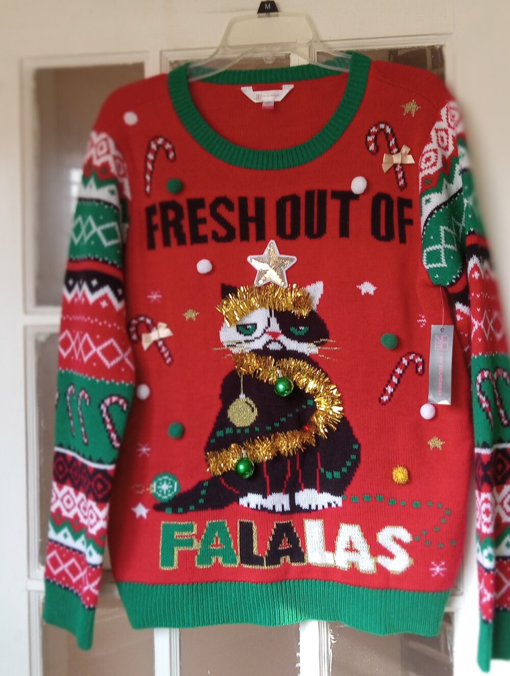 No Boundaries Grumpy Cat "Fresh Out of Falalas" Ugly Christmas Sweater XXL 19